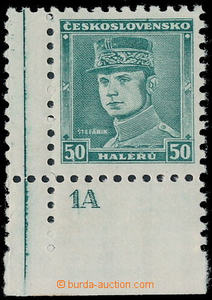 147657 - 1935 Pof.291, Štefánik 50h zelená, rohový kus s DZ a dvo