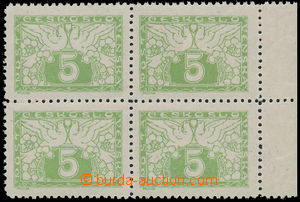 147664 - 1919 Pof.S2, 5h světle zelená, krajový 4-blok, bílý pap