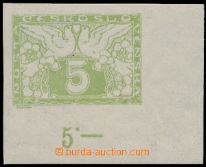 147665 - 1919 Pof.S2, 5h světle zelená, rohový kus, bílý papír,