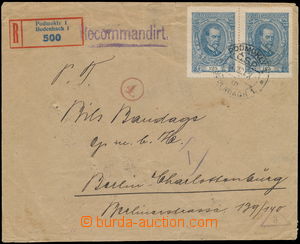 147725 - 1921 R-dopis adresovaný do Německa, vyfr. 2-páskou zn. 12