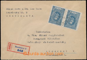 147737 - 1921 R-dopis adresovaný do Maďarska, vyfr. 2-páskou nevyd