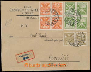 147781 - 1923 Reg letter franked with. blocks of four close opposite 