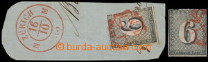 147847 - 1843 ZÜRICH  Mi.2I, 2II, comp. 2 pcs of stamps Numerals 6Rp