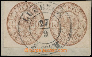 147967 - 1860 Mi.13a, Znak v oválu 1¼Sh hnědá,  2-páska na  