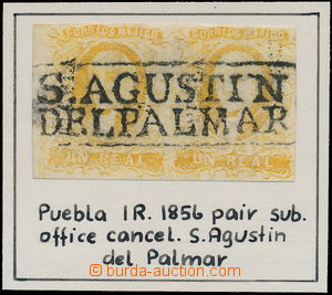 147970 - 1856 Mi.2I, Hidalgo 1R yellow, pair, local overprint Puebla,