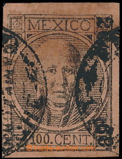 147996 - 1868 Mi.53, II. republic, Hidalgo 100C black on brown-red pa