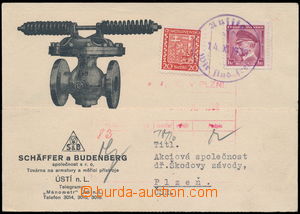 148134 - 1938 postcard franked postage stamp. 1Kčs + 20h, round viol
