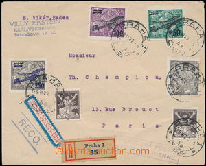 148290 - 1922 Reg and airmail letter to Paris with Pof.158 2x, 167, L