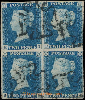 148672 - 1840 SG.5, 2P blue, block of four, plate 1, letters R-I/ S-J