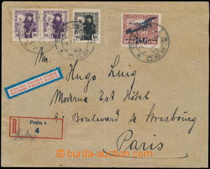 148676 - 1921 Reg and airmail letter to France, with mixed franking o