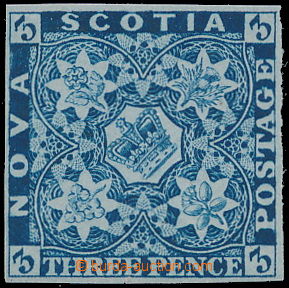 148747 - 1851 SG.3, Heraldické květiny 3P jasně modrá, na modrém