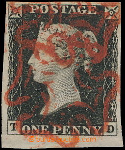 148914 - 1840 SG.2 Black Penny, TD 4, písmena T-D; spodní krajový 