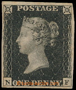 148951 - 1840 SG.2, Black Penny black, plate 4, letters N-F; postally