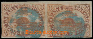 149099 - 1852 SG.8, Beaver 3P red-brown, horizontal pair, blue cancel