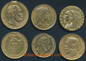 149407 - 1877-1928 sestava 6ks Au mincí, obsahuje Rusko - 5 rublů 1