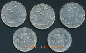 149440 - 1941-44 comp. 5 pcs of Ag coins Slovak Rep., 10 Koruna (3x) 