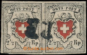 149501 - 1850 Mi.5I, Orts Post 2Rp černá s červeným středem, vod