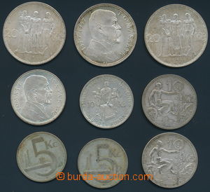 149746 - 1929-44 sestava 9ks Ag mincí, obsahuje 5Kč 1929, 1930, 10K