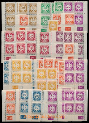 149884 - 1941 Pof.SL1-12, selection of bloks of four with plate numbe