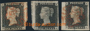 149933 - 1840 SG.2, Penny Black, black, 3 marginal pieces, lettered O