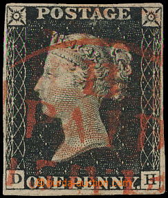 149934 - 1840 SG.2, Penny Black, black, lettered DH, at upper margin 