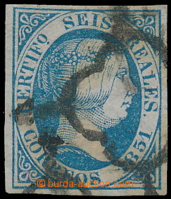 150014 - 1851 Mi.10, Edifil10, Isabela II. 6R modrá; velmi pěkná k