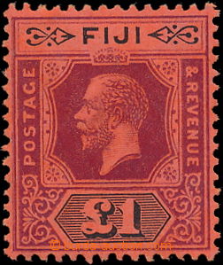 150334 - 1923 SG.137a, Jiří V. 1£ červená/ purpurová, kresb