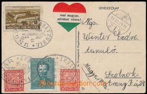 150525 - 1938 ZÁBOR / UŽHOROD  pohlednice vyfr. smíšenou frankatu