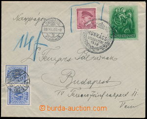 150528 - 1938 ZÁBOR / MUKAČEVO  dopis adresovaný do Budapešti, vy