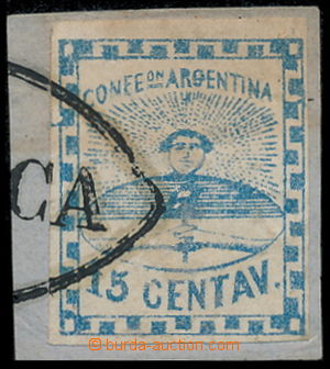 150618 - 1858 Mi.3a, Znak 15c modrá, malá hodnotová číslice, vel