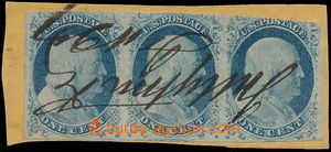150940 - 1852 Sc.19, Franklin 1C modrá typ IV, vodorovná 3-páska, 