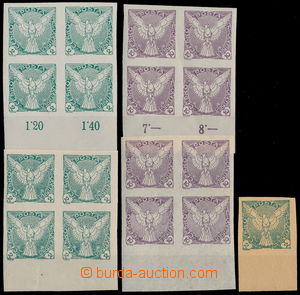 150986 - 1918 Pof.NV1 + NV4, 2h green + 10h violet, selection of marg