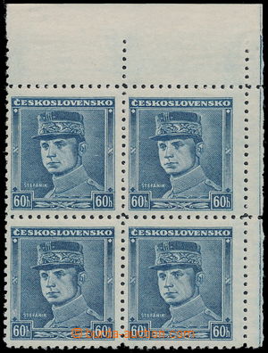 151016 - 1939 Alb.1, Štefánik 60h blue, UR corner blk-of-4; cat. F
