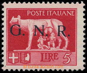 151296 - 1943 Sas.485/A, 5L červená, černý přetisk G.N.R., Bresc