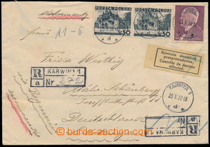 151478 - 1938 KARVINNÁ  R-dopis adresovaný do Šumperka v již něm