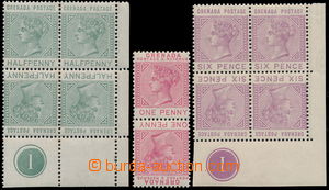 151627 - 1883 SG.30a, 31a, 34a, Královna Viktorie 1P zelená, 4-blok