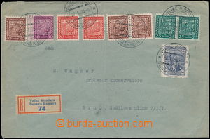 152191 - 1930 VELKÁ KOMŇATA  R-dopis adresovaný do Brna s bohatou 