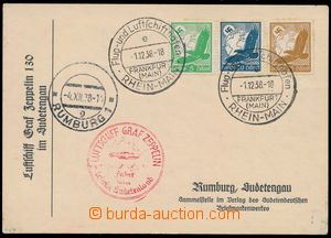 152480 - 1938 SUDETY  pamětní lístek Rumburg přepravený letem LZ