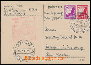 152485 - 1939 SUDETY  lístek zaslaný letem LZ 130 do Zhořelce, vyf