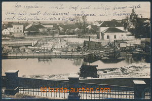 152594 - 1915 KOLÍN -  stavba mostu přes Labe, fotopohled; prošlá