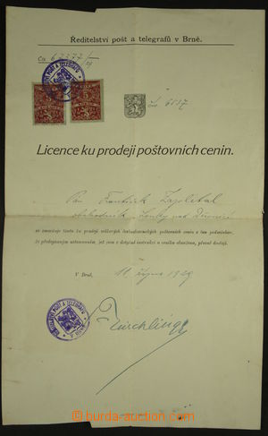 152685 - 1929 LICENCE KU PRODEJI POŠTOVNÍCH CENIN  vydaná v Brně,