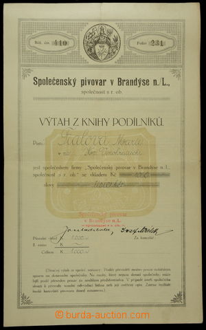 152752 - 1925 ČSR / Pivovar Brandýs nad Labem, akcie hodnoty 1.000K
