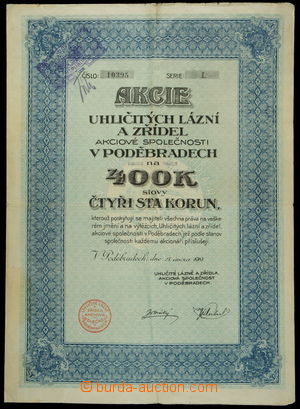 152754 - 1919 ČSR / akcie 400K lázně Poděbrady, bez talonů; pře