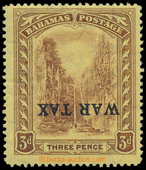 152811 - 1918 SG.94b, WAR TAX 3P brown, on yellow paper, opt inverted