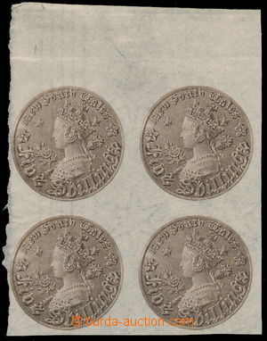 152842 - 1861-1897 ZT SG.174, Mince 5Sh, krajový 4-blok zkoušky ryt