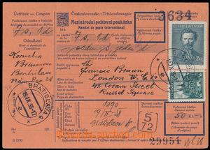 152955 - 1938 whole international postal order addressed to to Englan