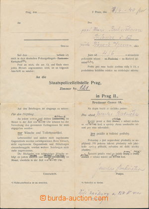 153073 - 1940 GESTAPO PRAHA  vyplněný dvojjazyčný formulář pro 