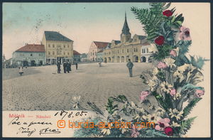 153450 - 1905 MĚLNÍK - náměstí, barevná koláž s květinami, p