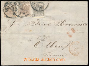153729 - 1858 skládaný smuteční dopis do Francie, vyfr. zn. 2 + 6