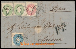 153732 - 1864 skládaný dopis do Itálie vyfr. zn. 3 + 3 + 5 + 10Kr,